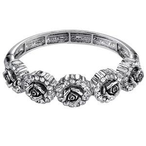 1928 Silver Tone Rose Hinge Bracelet